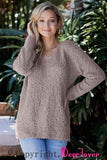 Khaki V Neck Popcorn Texture Loose Fit Sweater