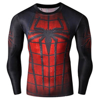 Cool 3D Spider-Man Print Hit Color Skinny Quick-Dry Round Neck Long Sleeves Men's Superhero T-Shirt