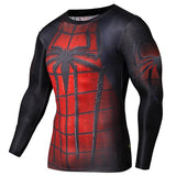 Cool 3D Spider-Man Print Hit Color Skinny Quick-Dry Round Neck Long Sleeves Men's Superhero T-Shirt