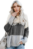 Brown Color Block Netted Texture Pullover Sweater