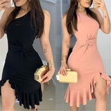 2020 Women Fashion Elegant Lady Dress Party Sweet Workwear Dress Casual One Shoulder Waist Twisted Ruffles Hem Dress-评价数量:2,订单数量:66