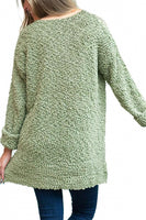 Khaki V Neck Popcorn Texture Loose Fit Sweater