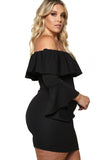 Black Plus Size Off Shoulder Layered Ruffle Bodycon Dress