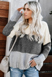 Brown Color Block Netted Texture Pullover Sweater