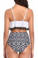 White Print High Waist Swimsuit