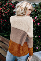 Brown Color Block Netted Texture Pullover Sweater