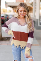 Gray Colorblock Distressed Sweater