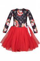 Black Red Santa Snowflack Print Christmas Toddler Dress