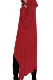 Red Asymmetric Hem Hooded Dress Top