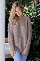 Khaki V Neck Popcorn Texture Loose Fit Sweater