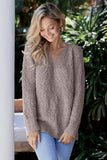 Khaki V Neck Popcorn Texture Loose Fit Sweater