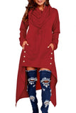 Red Asymmetric Hem Hooded Dress Top