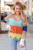 Gray Colorblock Distressed Sweater