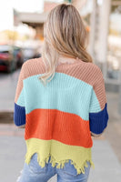 Gray Colorblock Distressed Sweater