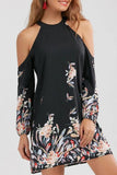 Cold Shoulder Floral Border Print Plus Size Shift Dress