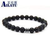Ailatu Brand Fashion Men Jewelry 8mm Matte Glass Beads with Tiger Eye and Blue Veins Stone Lucky Bracelet