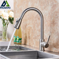 Brushed Nickel Pull Out Kitchen Faucet Deck Munted Dual Sprayer Function Water Taps Single Hole Hot and Cold Kitchen Mixer Crane