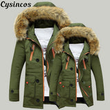 CYSINCOS Mens New Fashion Winter Jacket Men Thick Casual Outwear Jackets Men's Fur Collar Windproof Parkas Plus Velvet Warm Coat