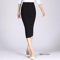 Danjeaner Stretch Slim Knitted Skirts Womens High Elastic Package Hip Mid-Calf Solid Pencil Skirt Lady Rib Cotton Maxi Skirts