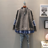 [EWQ] 2019 spring autumn high quality round collar long sleeve fake two piece denim knittng streetwear sweater women AH50202