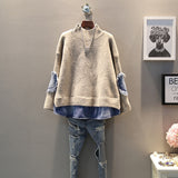 [EWQ] 2019 spring autumn high quality round collar long sleeve fake two piece denim knittng streetwear sweater women AH50202