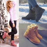 Fujin women winter boots Platform Pink Women Boots Lace up Casual Ankle Boots Booties Round Women Shoes winter snow boots Ankle