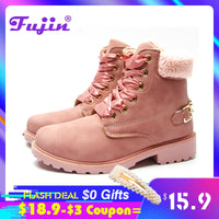 Fujin women winter boots Platform Pink Women Boots Lace up Casual Ankle Boots Booties Round Women Shoes winter snow boots Ankle