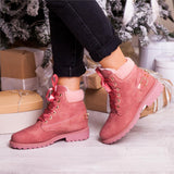 Fujin women winter boots Platform Pink Women Boots Lace up Casual Ankle Boots Booties Round Women Shoes winter snow boots Ankle
