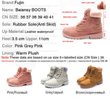 Fujin women winter boots Platform Pink Women Boots Lace up Casual Ankle Boots Booties Round Women Shoes winter snow boots Ankle