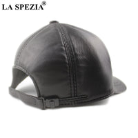 LA SPEZIA Real Leather Baseball Cap Men Sheepskin Black Male Snapback Cap Mens Winter Baseball Cap