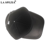 LA SPEZIA Real Leather Baseball Cap Men Sheepskin Black Male Snapback Cap Mens Winter Baseball Cap