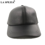 LA SPEZIA Real Leather Baseball Cap Men Sheepskin Black Male Snapback Cap Mens Winter Baseball Cap