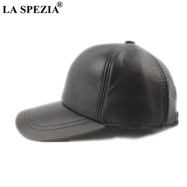 LA SPEZIA Real Leather Baseball Cap Men Sheepskin Black Male Snapback Cap Mens Winter Baseball Cap