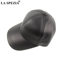 LA SPEZIA Real Leather Baseball Cap Men Sheepskin Black Male Snapback Cap Mens Winter Baseball Cap