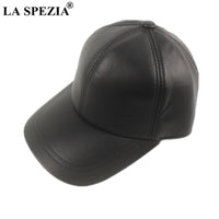 LA SPEZIA Real Leather Baseball Cap Men Sheepskin Black Male Snapback Cap Mens Winter Baseball Cap