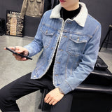 Men Winter Denim Jackets Light Blue Jean Jackets New Male Thick Warm Denim Coats Large Size Wool Liner Black Jean Coats Size 6XL