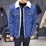 Men Winter Denim Jackets Light Blue Jean Jackets New Male Thick Warm Denim Coats Large Size Wool Liner Black Jean Coats Size 6XL