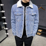 Men Winter Denim Jackets Light Blue Jean Jackets New Male Thick Warm Denim Coats Large Size Wool Liner Black Jean Coats Size 6XL