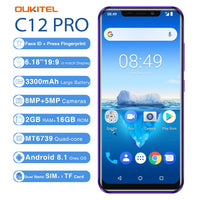 Oukitel C12 Pro Face ID 6.18Inch 19:9 U-notch Display Android 8.1 2GB RAM 16GB ROM MT6739 3300mAh Battery 8MP+5MP 4G Smartphone