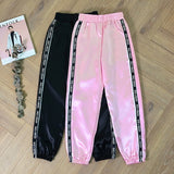 SFIT Big Pocket Satin Highlight Harem Pants Women Glossy Sport Ribbon Trousers BF Harajuku Joggers Women's Sports Pants