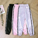 SFIT Big Pocket Satin Highlight Harem Pants Women Glossy Sport Ribbon Trousers BF Harajuku Joggers Women's Sports Pants