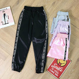 SFIT Big Pocket Satin Highlight Harem Pants Women Glossy Sport Ribbon Trousers BF Harajuku Joggers Women's Sports Pants