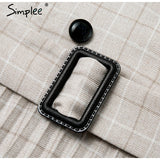 Simplee Vintage pleated belt plaid dress women Elegant office ladies blazer dresses Long sleeve female autumn midi party dress