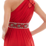 Tanpell one shoulder evening dress red sleeveless floor length a line gown cheap beaded ruched ladies party long evening dresses