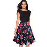 Women Elegant Summer Solid Color Ruched Cap Sleeve Casual Wear To Work Office Party Fitted Skater A-Line Swing Dress EA067