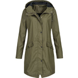 Women Fashion Long Sleeve Hooded Raincoat Windbreaker Hiking Ladies Casual Solid Color Outdoor Waterproof Trench Coats -82