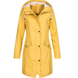 Women Fashion Long Sleeve Hooded Raincoat Windbreaker Hiking Ladies Casual Solid Color Outdoor Waterproof Trench Coats -82
