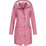 Women Fashion Long Sleeve Hooded Raincoat Windbreaker Hiking Ladies Casual Solid Color Outdoor Waterproof Trench Coats -82