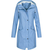 Women Fashion Long Sleeve Hooded Raincoat Windbreaker Hiking Ladies Casual Solid Color Outdoor Waterproof Trench Coats -82