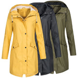 Women Fashion Long Sleeve Hooded Raincoat Windbreaker Hiking Ladies Casual Solid Color Outdoor Waterproof Trench Coats -82